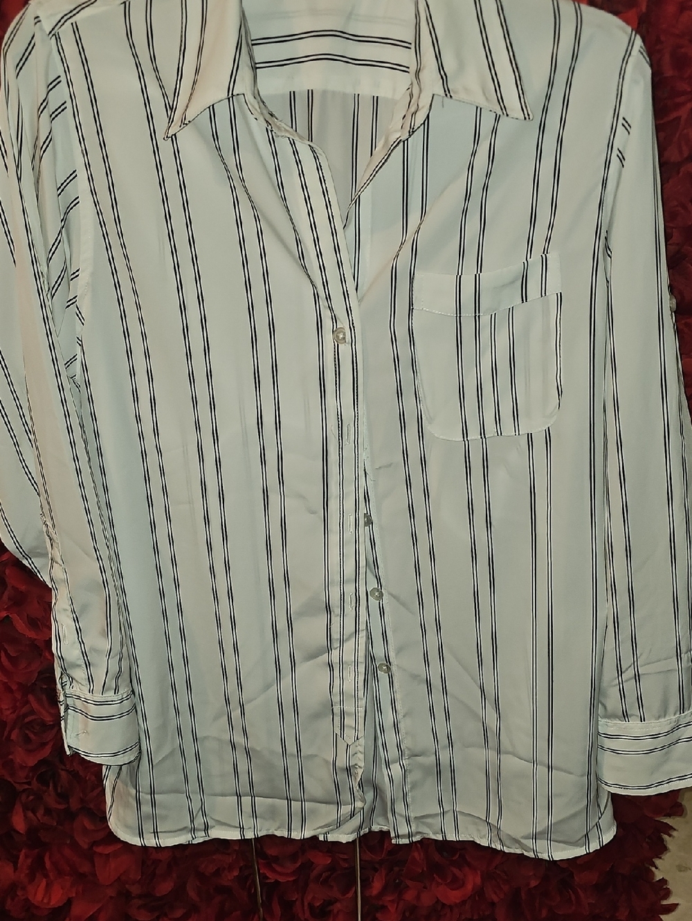 Ellen Tracy Women's White Blouse with Black Stripes Size Small
